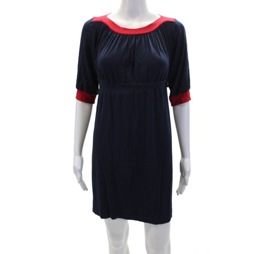 Lewis Cho Womens Boat Neck 3/4 Sleeve Shift Dress Navy Blue Red Size Large